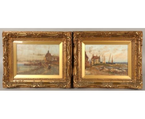 George Neil (Scottish 1888-1931) 'Crail and Wemyss' Pair of gilt framed oils on board both signed 24cm x 34 cm 