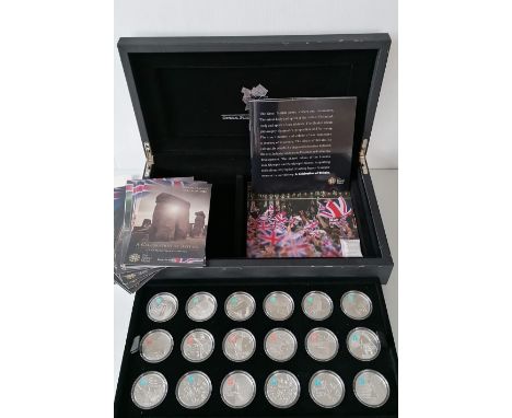 The Royal Mint A Celebration of Britain London 2012 Olympics, eighteen silver collector's £5 coins, cased with outer box and 