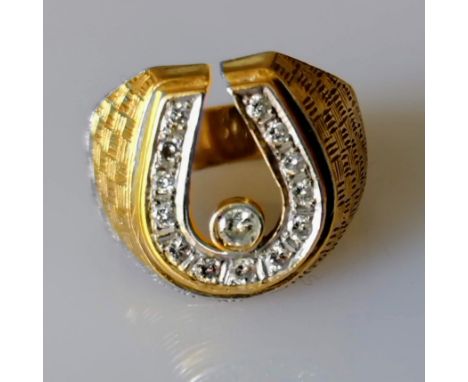 A mid-20th century gold and diamond ring with thirteen round-cut diamonds, each approximately 0.02 carats and one 0.075 carat