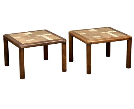 A pair of Danish mid century rosewood lamp tables/end tables.  Designed by Tue Poulsen for Haslev Mobelsnedkeri. 60x60x41cm 