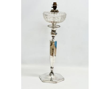 A large excellent quality late 19th century Irish silver plated converted table lamp with cut glass bowl. Gibson &amp; Co LTD