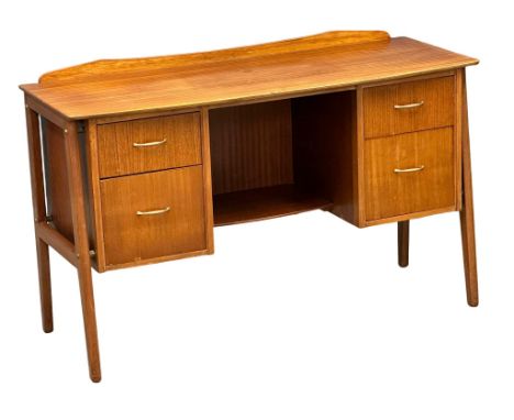 A Mid Century tola wood writing desk by Lebus, 118cm x 46cm x 74cm 