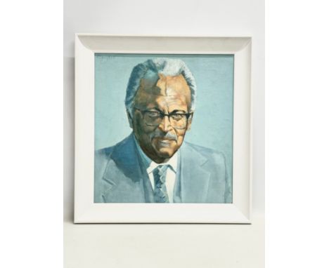 An oil portrait on board by Con Campbell. 34x36cm. Frame 43x45.5cm 