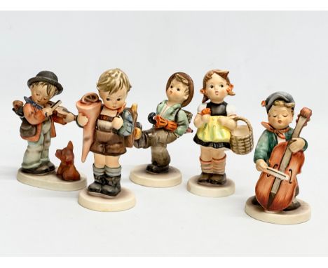 5 West German M.J.Hummel Goebel pottery figures. Sweet Music, Little Scholar 15cm, Happy Traveller, Sister etc 