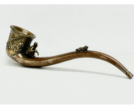 An early 20th century Chinese novelty dragon design opium pipe, with good quality carved monkey and frog. 13cm 