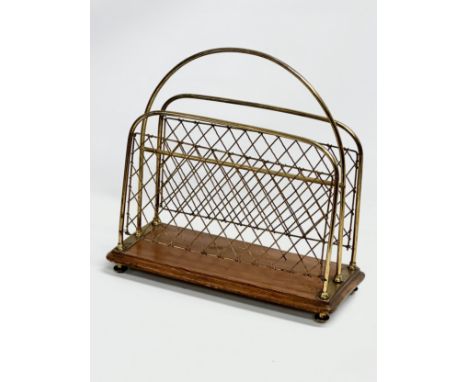 A late Victorian brass and mahogany paper rack/magazine rack. 36x15x37cm 