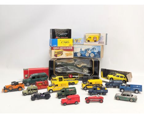 A collection of model cars and trucks, including Corgi, Matchbox, Lledo, Brumm, etc. 