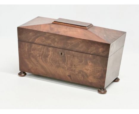 A Regency mahogany sarcophagus tea caddy. Circa 1810. 31x15x19.5cm 