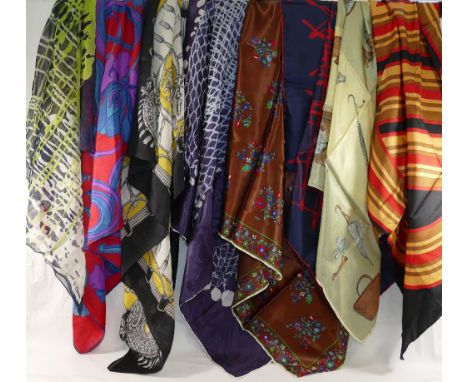 A Richard Allen scarf, a Jacqmar scarf, a Loredano scarf, an Odile St Germain scarf, a 1970's red, gold and black scarf and t