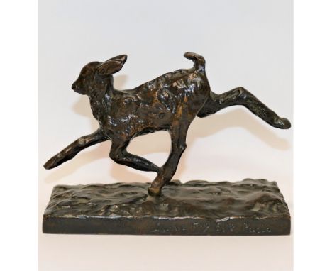 Ary Jean Leon Bitter (1883-1973), a gamboling lamb, bronze, on rectangular plinth, signed, 12.5cm long&nbsp;† CONDITION REPOR