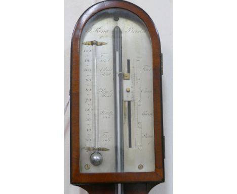 A 19th century mahogany stick barometer by J King of Bristol with silvered register plate and turned cistern cover, 93.5cm lo