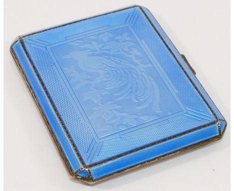 A silver and guilloche powder blue enamel rectangular cigarette case, by Deakin and Francis, Birmingham 1936, decorated with 