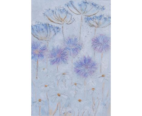 Elaine Allender (21st Century British), 'Silver cow parsley with alliums', mixed media on canvas, signed to the reverse, 29cm