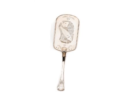 AN IRISH GEORGE IV SILVER FISH SLICE, CHRISTOPHER EADES, RETAILED BY MATTHEW WEST, DUBLIN, 1823  Kings pattern, later monogra
