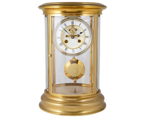 A FRENCH FOUR-GLASS TABLE CLOCK, LATE 19TH CENTURY  the oval typical case with curved and bevelled glass, the white enamel di