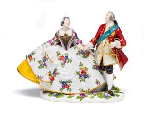 A MEISSEN GROUP OF AUGUSTUS III AND MARIA JOSEPHA, LATE 19TH CENTURY after the model by Johann Joachim Kändler (1706-1775), d