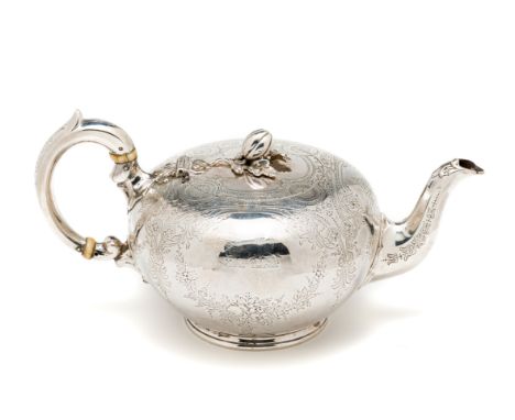 ˜A VICTORIAN SILVER TEAPOT, SAMUEL SMILEY FOR GOLDSMITHS' ALLIANCE LTD., LONDON, 1872  compressed globular, bright-cut engrav