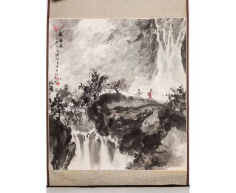A CHINESE PAINTING, 'SCHOLARS', CIRCA 1940  ink and colour on paper, depicting two scholars conversing on a mountain, two lin