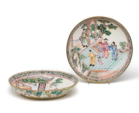 A PAIR OF CHINESE CANTON ENAMEL SAUCER DISHES, QIANLONG PERIOD (1736-1785)  each with shallow rounded sides rising from a sho