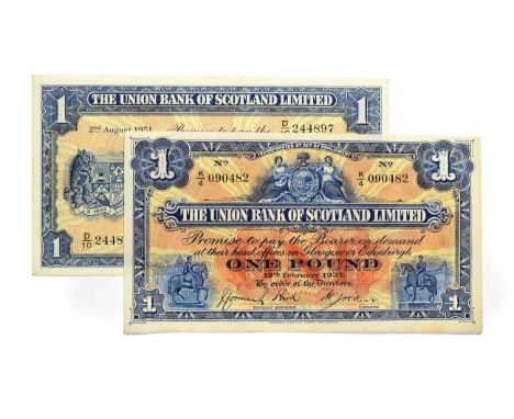 Scotland, 2 x Union Bank of Scotland Bank Notes consisting of: 1937 one pound, serial number: K/4 090482P, dated 12th Februar