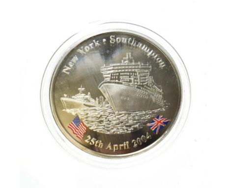 2004, Silver Proof 5oz commemorative coin. Struck to commemorate to handover of Cunard Line's flagship from RMS Queen Elizabe