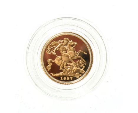 Elizabeth II, 1997 Proof Half-Sovereign. Third portrait of Elizabeth II right, RDM on truncation for engraver Raphael Maklouf