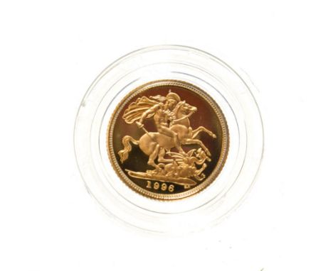 Elizabeth II, 1996 Proof Half-Sovereign. Obv: Third portrait of Elizabeth II right, RDM on truncation for engraver Raphael Ma