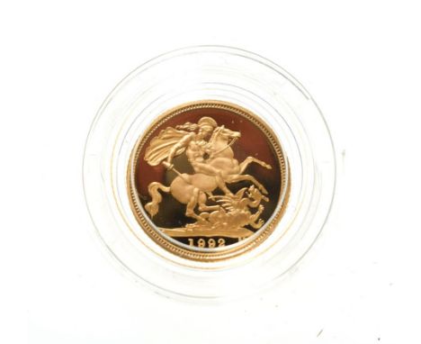 Elizabeth II, 1992 Proof Half-Sovereign. Obv: Third portrait of Elizabeth II right, RDM on truncation for engraver Raphael Ma
