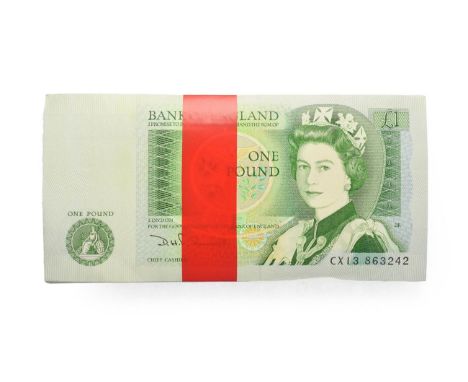 Great Britain, 100 x 1981 - 1984 One Pounds, D. H. F. Somerset signature, ascending serial numbers: CX13 863242 - CX13 863341