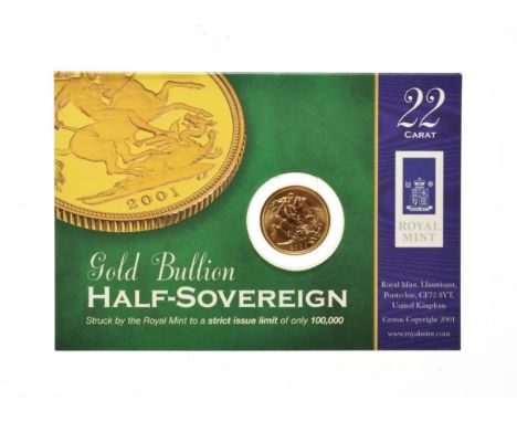 Elizabeth II, 2001 Half-Sovereign. Obv: Fourth portrait of Elizabeth II right, IRB below truncation for engraver Ian Rank-Bro