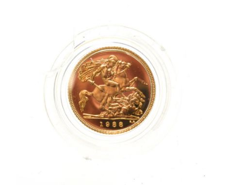 Elizabeth II, 1988 Proof Half-Sovereign. Obv: Third portrait of Elizabeth II right, RDM on truncation for engraver Raphael Ma