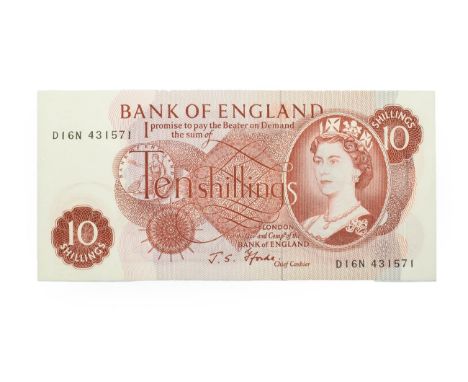 19 x Great Britain Ten Shilling Notes. 1961 - 1970. Brown on multi colour underprint. Obv: Crowned portrait of Elizabeth II t