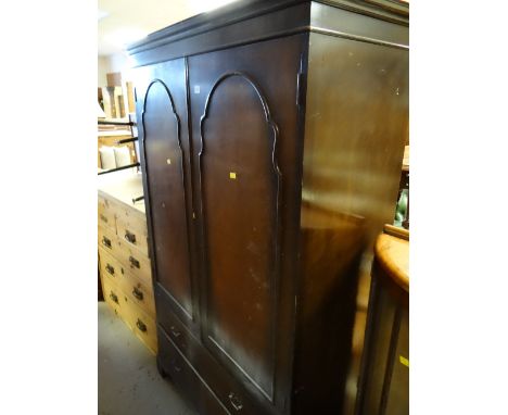 Reproduction polished wood wardrobe with a two-drawer base