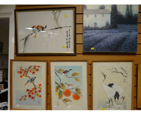Set of three Japanese ornithological woodblock print & another