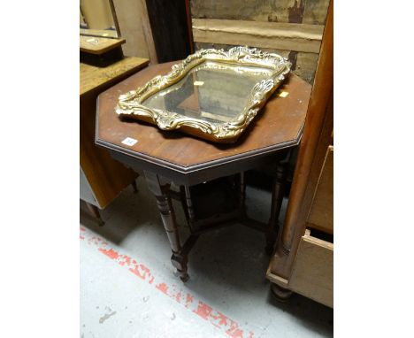 Vintage octagonal side table with lower shelf together with a small gilt framed mirror