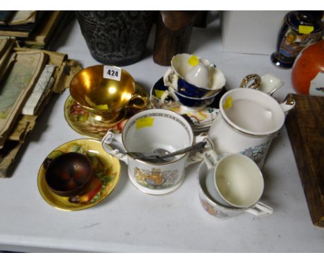 An Aynsley 'Orchard Gold' cup & saucer, matching pin dish, sundry items of china including Gaudy Welsh etc
