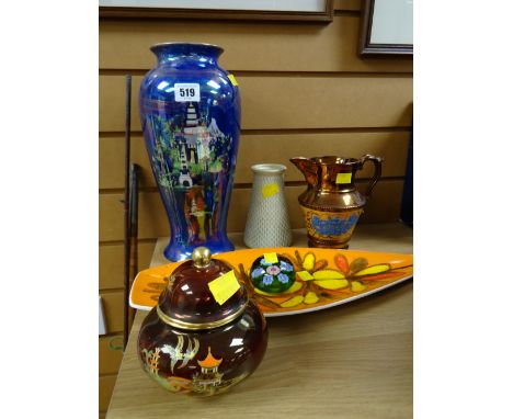 A Carltonware lustre baluster vase, similar bowl &amp; cover, a Poole dish, glass paperweight etc