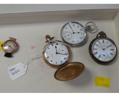 A 9ct gold vintage wristwatch dial, an antique silver chronometer pocket watch & two further pocket watches