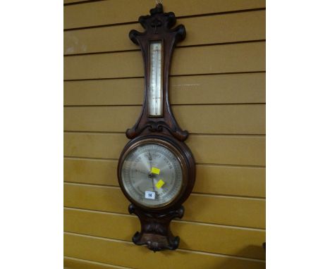 An antique banjo barometer thermometer with Art Nouveau decoration & engraved presentation plaque by Spiridion & Son Optician