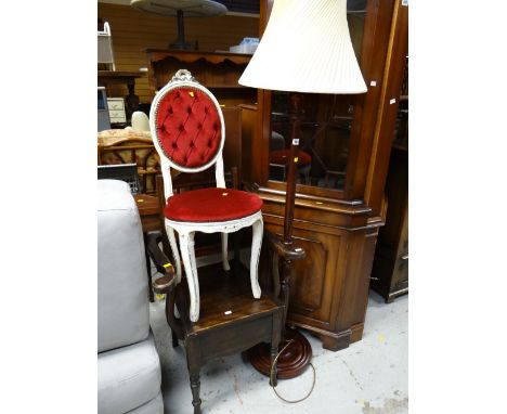 Parcel of items including a dark wood standard lamp, reproduction French-style salon chair & an oak commode chair E/T