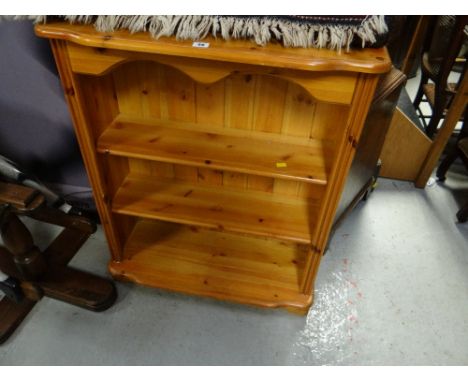 Small honey pine three shelf low bookcase