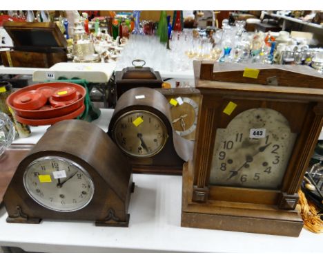 A group of mixed clocks including a silver dial architectural-type & two polished