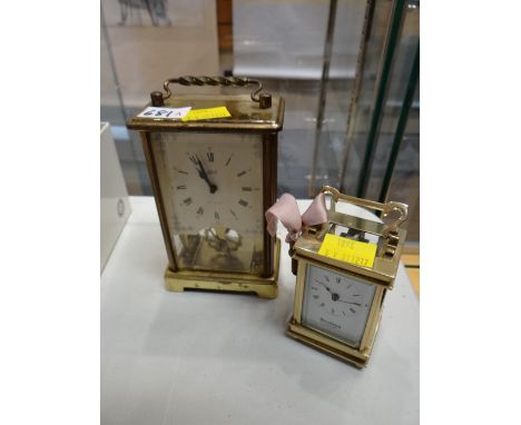 A modern miniature carriage clock & another