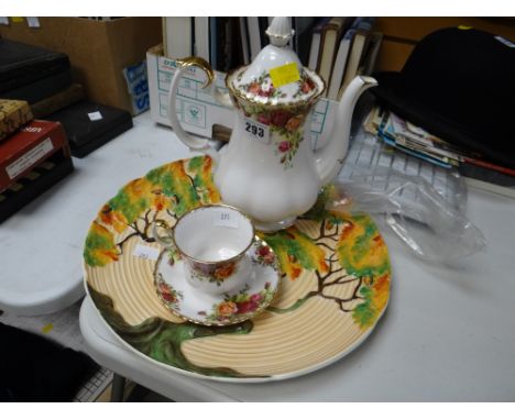 Royal Albert 'Old Country Roses' pattern teapot, cup & saucer together with a Carltonware 'Autumn Leaves' wall plaque