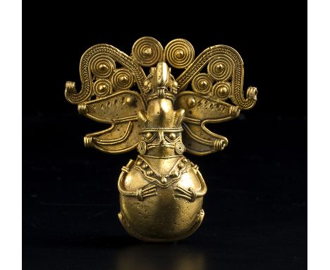 A Pre-Columbian anthropomorphic bellColombia, Tairona Culture, AD 1000 – 1500; alt. cm 7; Anthropomorphic figure made in tumb