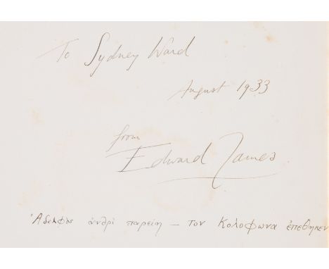 NO RESERVE James (Edward) The Next Volume, first edition, one of 525 copies, this copy with signed presentation inscription f