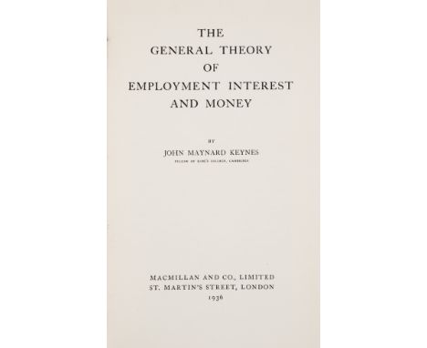 Keynes (John Maynard) The General Theory of Employment Interest and Money, first edition, ink ownership inscription to pasted