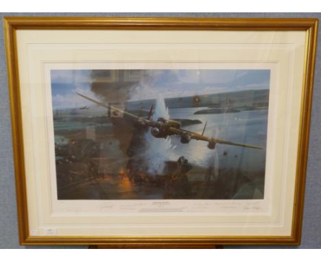 A Robert Taylor aviation print, Operation Chastise, The Night They Breached The Dams, bearing signatures and a framed collect