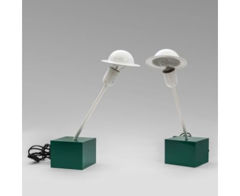 ETTORE SOTTSASS Due lampade da tavolo 'Don' per STILNOVO  1977. Alluminio verniciato  acciaio smaltato. Etichette originali. 