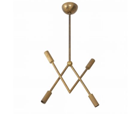GUGLIELMO ULRICH Una lampada a sospensione  anni '30.Ottone. Cm 75 x 35A hanging lamp 1930's.Brass. 29.5 x 13.8 inches.